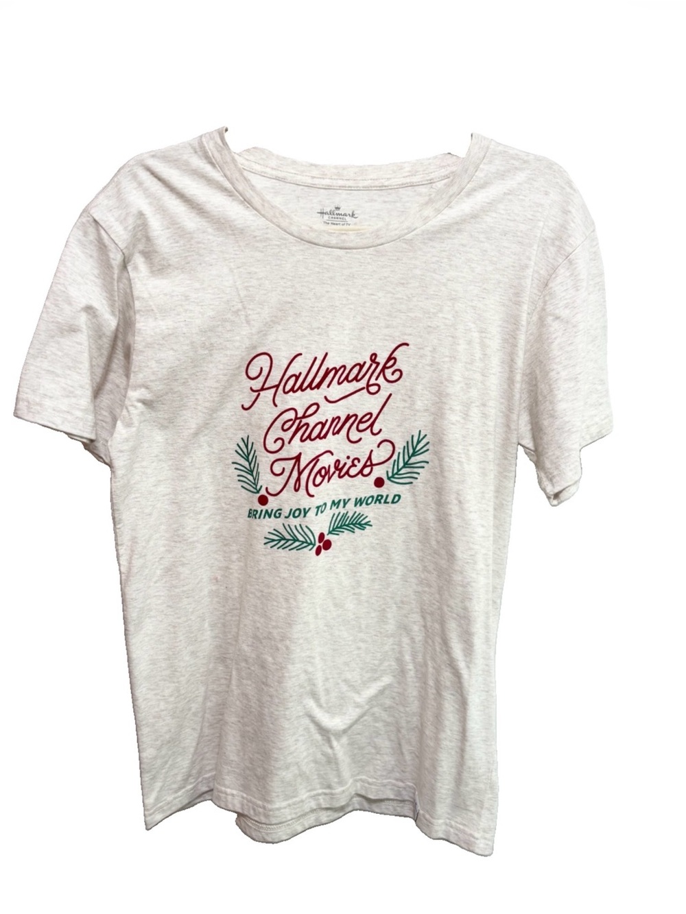 Hallmark Cream Short Sleeve Graphic Tee with Red & Green Script